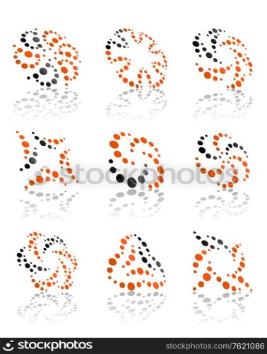 Set of abstract icons and symbols with reflections for business design
