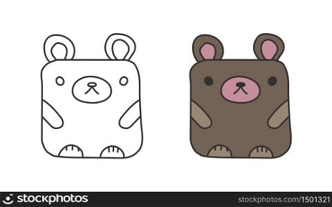 Set of abstract images of a bear. Empty silhouette and filled contour for coloring, sticker, theme design and decoration.