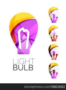 Set of abstract light bulb icons, business logotype idea concepts, clean modern geometric design. Created with transparent abstract wave lines
