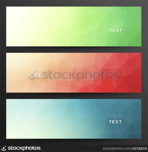 Set Of Abstract LowPoly Triangular Geometric Blue, Red And Green Banners