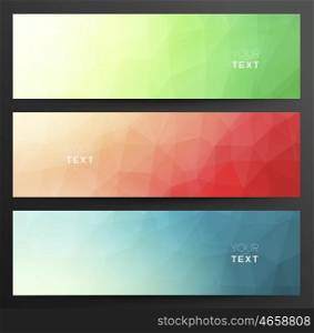 Set Of Abstract LowPoly Triangular Geometric Blue, Red And Green Banners