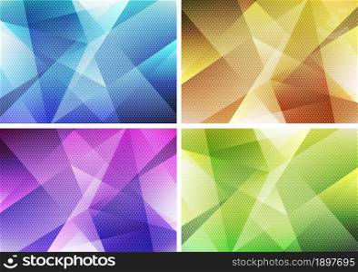 Set of abstract modern background green, yellow, blue, purple low polygon with triangle pattern texture. Vector illustration