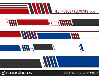 Set of abstract modern technology futuristic elements red, blue and gray geometric lines on white background. Vector illustration