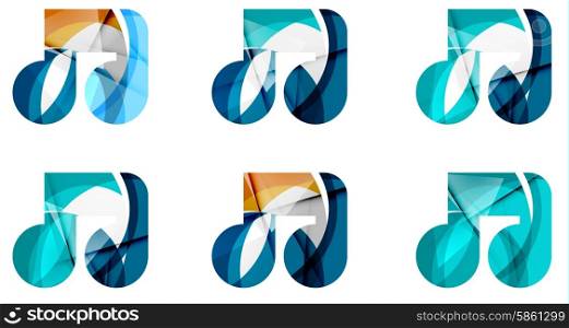 Set of abstract music note icon, business logotype concepts, clean modern geometric design. Created with transparent abstract wave lines
