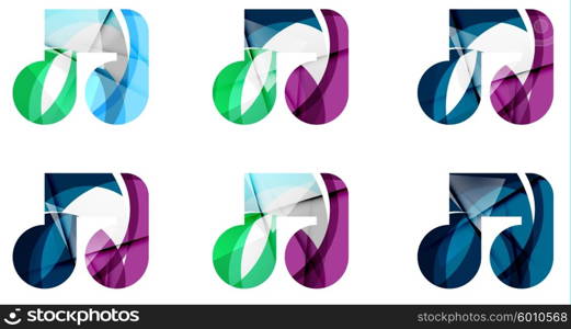 Set of abstract music note icon, business logotype concepts, clean modern geometric design. Created with transparent abstract wave lines