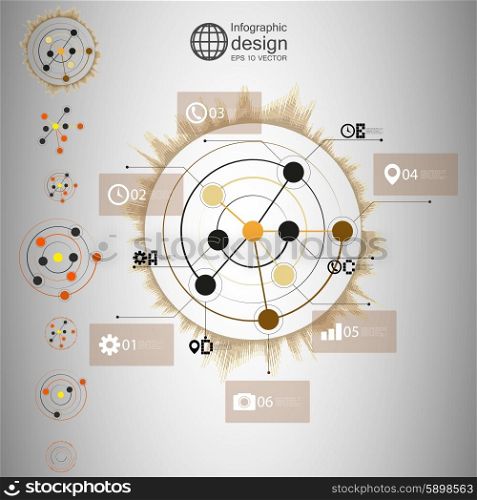 Set of Abstract network with circles, infographic design illustration for communication, eps10 vector.