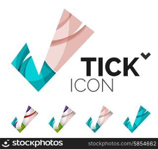 Set of abstract OK and tick icons, business logotype concepts, clean modern geometric design. Created with transparent abstract wave lines