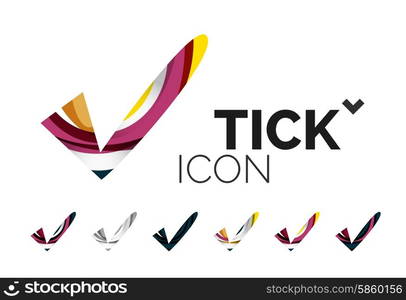 Set of abstract OK and tick icons, business logotype concepts, clean modern geometric design. Created with transparent abstract wave lines