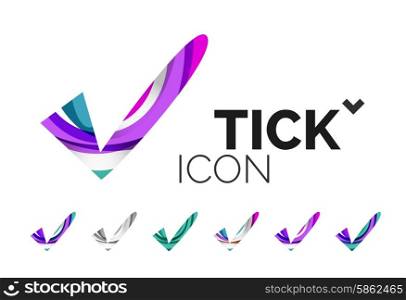 Set of abstract OK and tick icons, business logotype concepts, clean modern geometric design. Created with transparent abstract wave lines