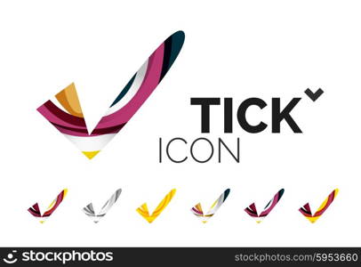 Set of abstract OK and tick icons, business logotype concepts, clean modern geometric design. Created with transparent abstract wave lines