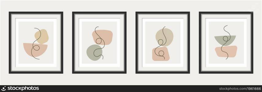 Set of abstract one line design art. Modern one line drawing. Creative decoration minimalist wall art. Artistic hand painted compositions. Vector illustration.. Set of abstract one line design art. Modern one line drawing. Creative decoration minimalist wall art.