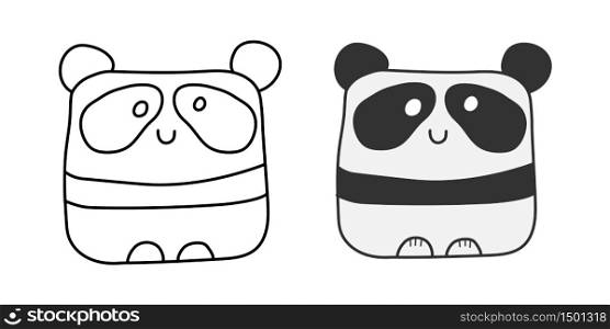 Set of abstract Panda images. Empty silhouette and filled contour for coloring, sticker, theme design and decoration.