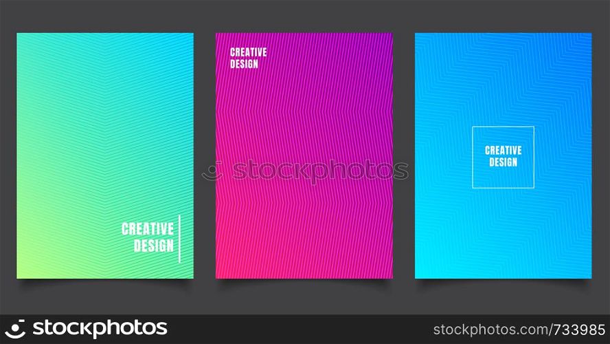 Set of abstract pattern background with lines gradient texture. Minimal dynamic cover design. blue, green placard poster template. Vector illustration