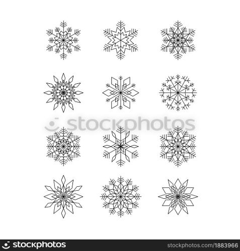 Set of abstract snowflakes. Vector illustration of design elements for wallpaper, surface, web design, textile, decor, print.