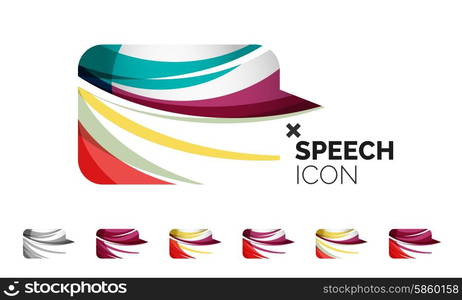 Set of abstract speech bubble and cloud icons, business logotype concepts, clean modern geometric design. Created with transparent abstract wave lines