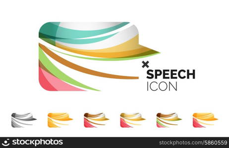 Set of abstract speech bubble and cloud icons, business logotype concepts, clean modern geometric design. Created with transparent abstract wave lines