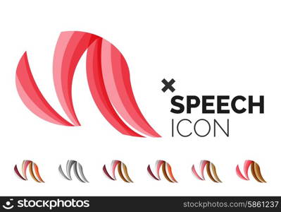 Set of abstract speech bubble and cloud icons, business logotype concepts, clean modern geometric design. Created with transparent abstract wave lines