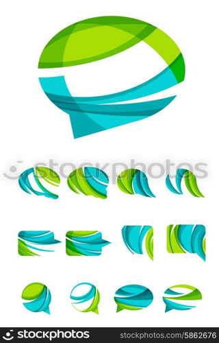 Set of abstract speech bubble and cloud icons, business logotype concepts, clean modern geometric design. Created with transparent abstract wave lines