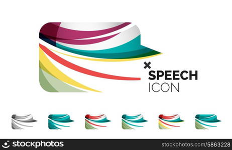 Set of abstract speech bubble and cloud icons, business logotype concepts, clean modern geometric design. Created with transparent abstract wave lines