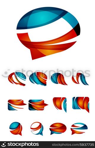 Set of abstract speech bubble and cloud icons, business logotype concepts, clean modern geometric design. Created with transparent abstract wave lines
