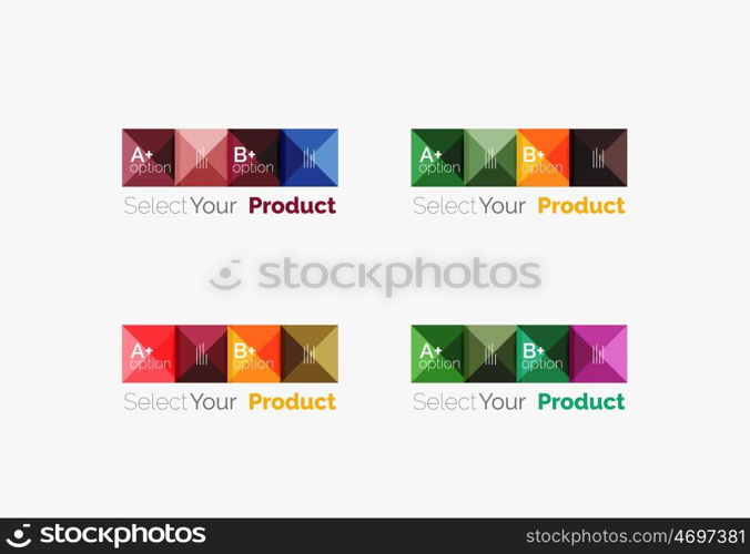 Set of abstract square interface menu navigation button. Set of abstract square interface menu navigation buttons with sample infographic content