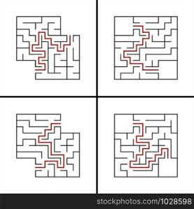 Set of abstract square labyrinths. A game for children. Simple flat vector illustration isolated on white background. With a place for your drawings. With the answer.. Set of abstract square labyrinths. A game for children. Simple flat vector illustration isolated on white background. With a place for your drawings. With the answer