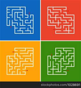 Set of abstract square labyrinths. A game for children. A simple flat vector illustration isolated on a colored background. With a place for your drawings. Set of abstract square labyrinths. A game for children. A simple flat vector illustration isolated on a colored background. With a place for your drawings.
