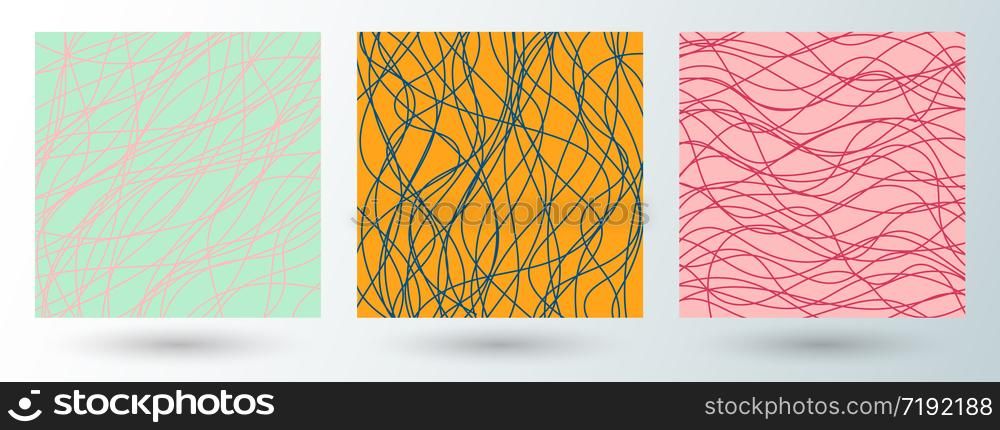 Set of abstract striped wavy or wavy lines pattern background. Vector illustration