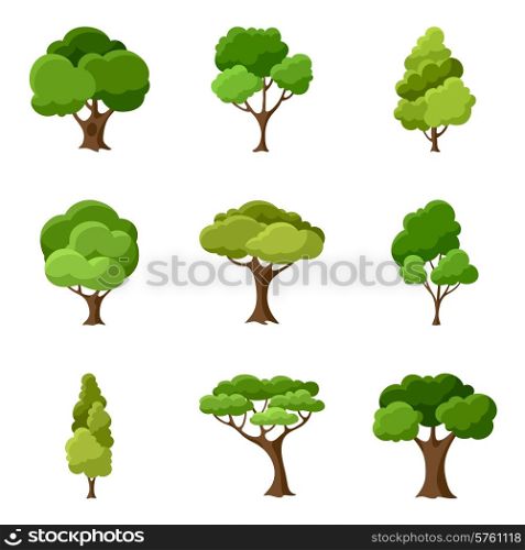 Set of abstract stylized trees. Natural illustration.. Set of abstract stylized trees