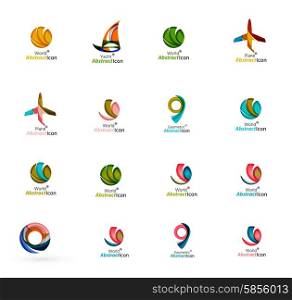 Set of abstract travel logo icons. Business, app or internet web symbols. Thin lines and colors with white