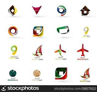 Set of abstract travel logo icons. Business, app or internet web symbols. Thin lines and colors with white
