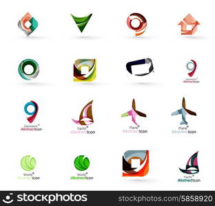 Set of abstract travel logo icons. Business, app or internet web symbols. Thin lines and colors with white