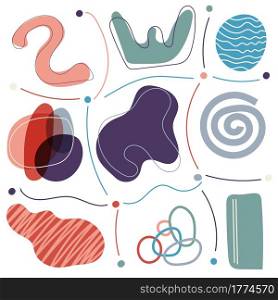 Set of abstract trendy modern hand drawn organic shape creative contemporary aesthetic doodle elements on white background. Vector illustration