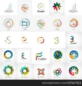 Set of abstract universal company logos - icons, swirls, letter, web symbols, loops and other