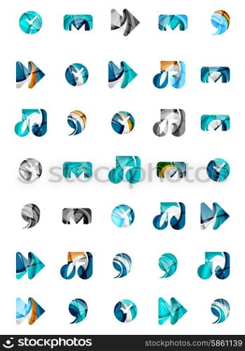 Set of abstract universal web icons, business logotype concepts, clean modern geometric design. Created with transparent abstract wave lines