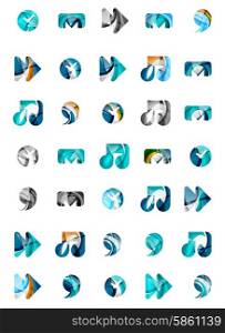Set of abstract universal web icons, business logotype concepts, clean modern geometric design. Created with transparent abstract wave lines