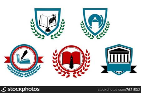 Set of abstract university or college symbols for heraldry design