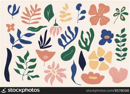 Set of abstract vector organic shapes inspired by impressionism. Unusual plants, cactus and leaves in modernist style. Set of abstract organic shapes inspired by impressionism. Unusual plants, cactus and leaves in modernist style