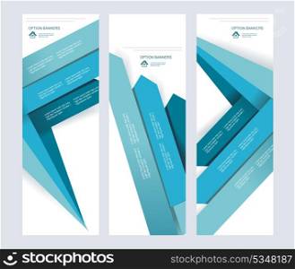 Set of abstract vector paper banners with blue arrows.