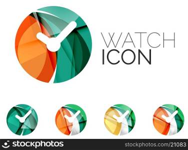Set of abstract watch icon, business logotype concepts, clean modern geometric design. Created with transparent abstract wave lines