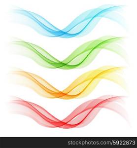 Set of abstract waves. Blue, green, orange and red colorsVector illustration EPS 10