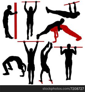 Set of acrobats in different stances silhouette on a white background.. Set of acrobats in different stances silhouette on a white background