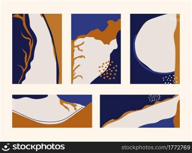 Set of advertising hand drawn organic shapes and lines pastel color pattern collage on white background. Contemporary modern trendy style. Vector illustrations