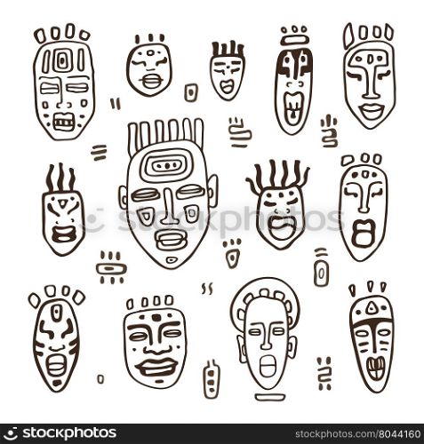 Set of African masks.. Set of African masks. Tribal masks on white background. Vector illustration isolated on white background.