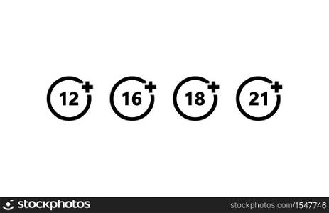 Set of age restriction icons. Age limit concept. Vector on isolated white background. EPS 10. Set of age restriction icons. Age limit concept. Vector on isolated white background. EPS 10.