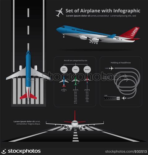 Set of Airplane with Infographic Isolated Vector Illustration