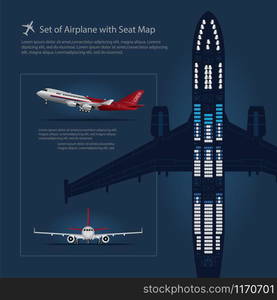 Set of Airplane with Seat Map Isolated Vector Illustration