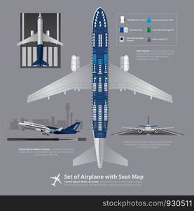 Set of Airplane with Seat Map Isolated Vector Illustration