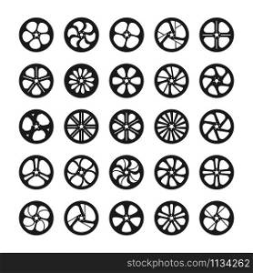 set of alloy wheels of a car. Stock illustration isolated on white background, flat style.