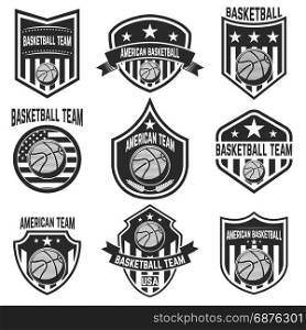 Set of american basketball team labels. Emblems with basketball balls. Vector illustration